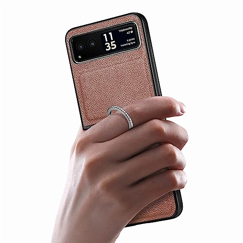 DAMONDY for Motorola Razr 2023 Case,Motorola Razr 2023 Phone Case, Slim Protective Cover with Ring Strap,PU Leather Soft Anti-Slip Full Body Cases Compatible with Motorola Razr 2023 -Brown