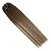 Sunny Balayage Hair Extensions Clip in Human 16 inch Clip in Hair Extensions Ombre Blonde Clip in Extensions Dark Brown to Light Brown and Medium Blonde 7pcs/120 gram