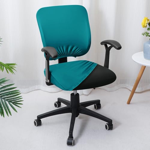 Image of HOKIPO Office Chair Cover for Task Chair - 140 GSM Stretchable Fabric - Anti-Slip & Washable - Fits Small Office Chairs Without Headrest, Dark Cyan (AR-6203-DCYN)