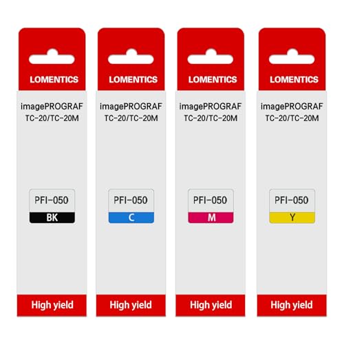 Image of PFI-050 Pigment Ink Tank 70ML (4-Pack, Black Cyan Magenta Yellow) - Lometic PFI-050 PFI050 Ink Cartridge Replacement for Canon imagePROGRAF TC-20 TC-21 TC-20M TC-21M Printer | PFI-050 PFI050 Ink Cartridge Replacement for Canon imagePROGRAF TC-20 TC-21 TC-20M TC-21M Printer
