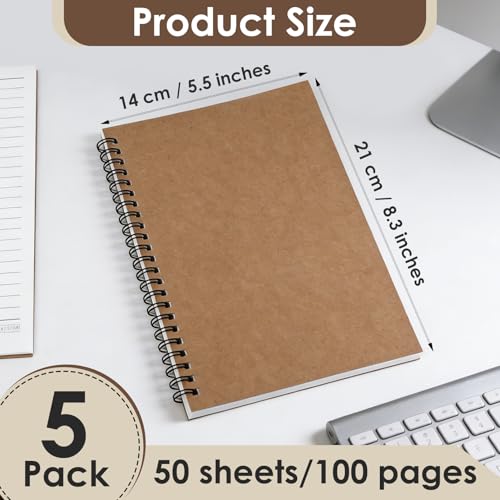 Carnet à spirale A5 ligné 100 pages avec couverture kraft rigide - 2