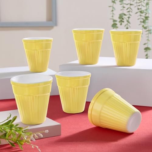 Image of Larah by BOROSIL 200ml 6pc Sun Yellow Tea /Coffee Opalware Kulhad Set | Microwave & Dishwasher Safe | Bone-Ash Free | Crockery Set Ideal for Daily Use & Gifting | Multicolor (Yellow)