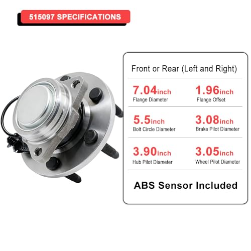 Image of MotorbyMotor 515097 Front Wheel Bearing Hub Assembly 2WD with ABS 6 Lugs Fit for Chevy Tahoe Silverado 1500 Suburban Avalanche, GMC Sierra 1500 Yukon, Cadillac Escalade Hub Bearing Assembly RWD