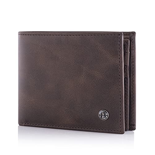 TRUSADOR Savona Classic Men's Wallets Leather Bifold with RFID Wallet for Men Gift Box (Brown)