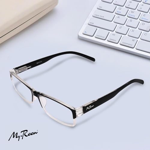 Image of myreen Reading Glasses For Men Women +1 +1.25 +1.5 +1.75 +2 +2.25 +2.5 +2.75 +3 | Full-Rim Reading Power Number Glass For Single Vision | Clear Anti-Reflection Lens