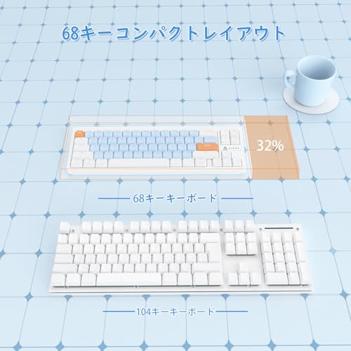 MAMBASNAKE×AJAZZ AKL680ワイヤレスメカニカルキーボード 軽量 2モードBluetooth&2.4G無線接続 高速応答ゲーミングキーボード 68キー ボール型キーキャップ 単4形乾電池駆動 HUANO茶軸(ローキースイッチ) WIN/MAC/IPAD/ANDROID対応【技適認証取得】― ホワイト（ローキー茶軸）