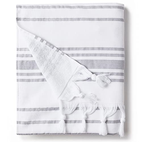 Laguna Beach Textile Co. Soft Turkish Fouta Beach Towel - White Stone Gray, 400 GSM