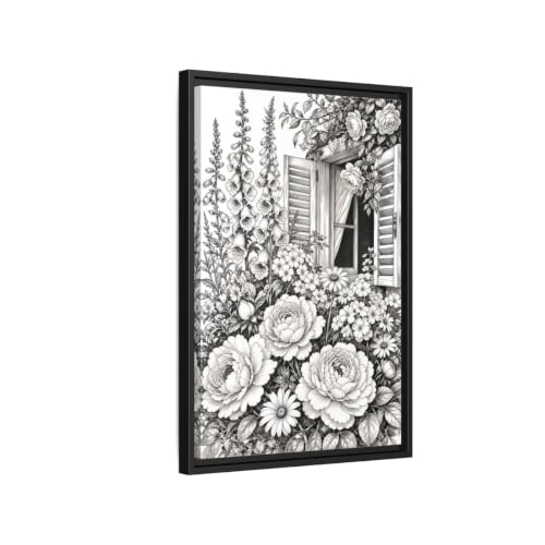 Tableau cadre fleurs de jardin monochrome 40x60cm pour salon