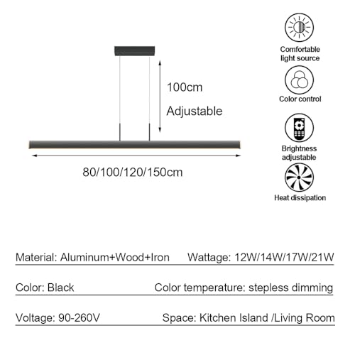 Luminaire LED en bois éclairage variable pour table de repas - 3