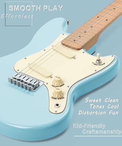 Image of AKLOT Mini Kids Electric Guitar: 3 /4 Size Guitar Kit for Beginners, 1.5in Narrow Neck for Small Hands, Easy to Play, Age 6-12, 36 inch, 10W Amp, Gig Bag, Strap, Cable, Picks & Lesson Book (Blue)