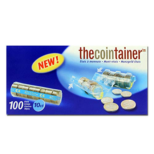 effektivo Kunststoffmünzhülsen für 10 Cent Euro-Münzen aus PET, mit Zählrillen für schnelles Abzählen von Münzen, Karton mit 100 Stück
