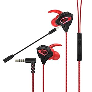 VersionTECH. Gaming Earbuds with Mic, In-Ear Gaming Headphones Wired with Microphone Dual Audio Drivers Noise Cancelling Stereo Bass Compatible for PC/PS5/PS4/Xbox/Nintendo/Switch/Mobile 3.5mm Aux-Red