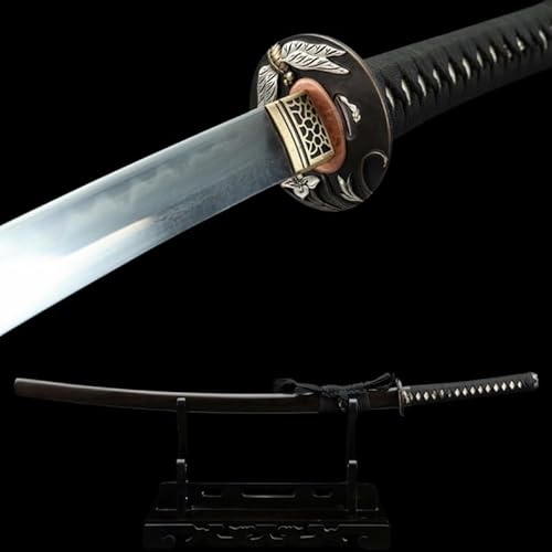 PJXC Handcrafted Katana Japanese Samurai Sword with Damascus Folded Clay