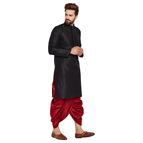 Image of SOJANYA (Since 1958 Men's Off-White and Gold Dupion Silk Dhoti Kurta Set