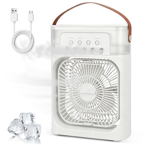 Foreverup Luchtkoeler, 4-in-1, draagbare mini-airconditioner, mini-luchtkoeler met waterdiffuser, 3 snelheden, timer, 7 ledlampen, stil en draagbaar voor thuis, slaapkamer, kantoor