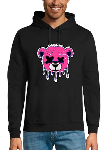 Sweat à Capuche Nounours Rose Homme avec Motif Tête d'ourson Fluo