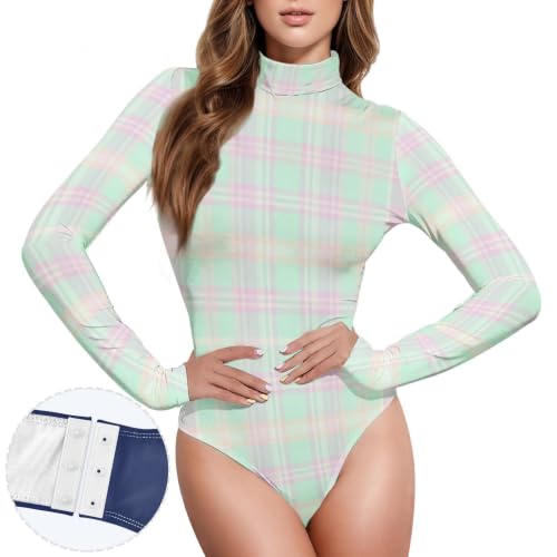 Body de manga larga sofisticado verde pastel liso estilo eotard chic 2