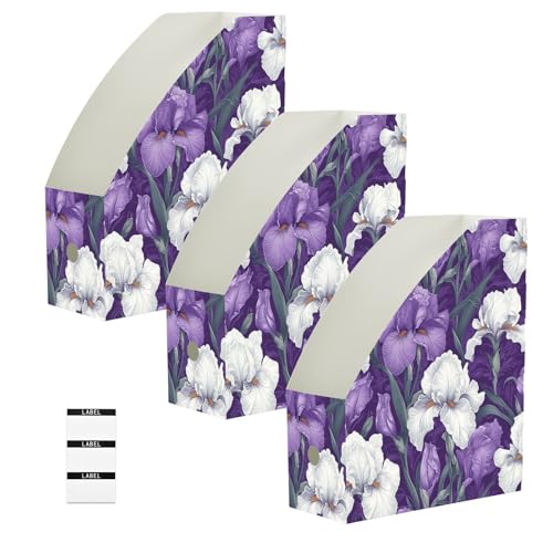 Boîtes de rangement fleurs d'iris violettes et blanches 23x30 cm | Lot de 3