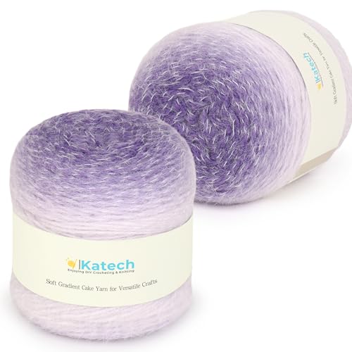 Katech Ombré-Garn zum Häkeln, großer Knäuel, Farbverlaufsgarn, Kuchen, 2 Stück, 200 g, 80 % Acryl, 20 % Nylon, #4 Medium, perfekt für Sterndecken, Schals, Schals und Kleidungsstücke (A)