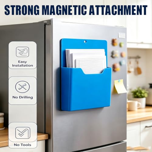 Magnetic Utility & File Holder, Waterproof Heavy Resistant PP Pocket, Strong Magnetic Storage Folder for Refrigerator, Whiteboard, Locker, Office School Papers and Documents (Green) - Image 2