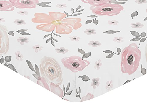 Blush Pink, Grey And White Baby Or Toddler Fitted Crib Sheet For Watercolor Floral Collection By Sweet Jojo Designs #TOP2