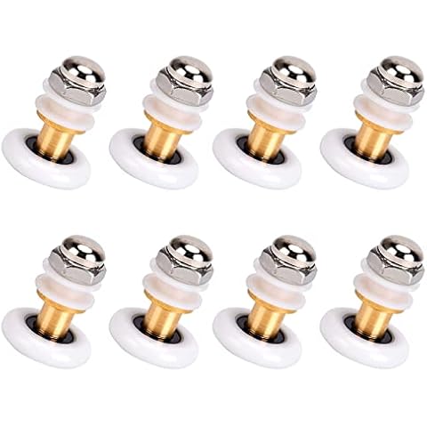 C100AE 8pcs 25mm Replacement Shower Door Rollers, Curved Shower Door Rollers, Shower Door Wheels, Shower Door Parts Suitable for Glass with Thickness of 4-6mm, Glass Holes Size is 10-12mm Cover