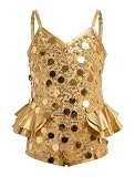 Girls Sequin Dance Leotard, Sparkly Camisole Bodysuit Gold 9-10 Years