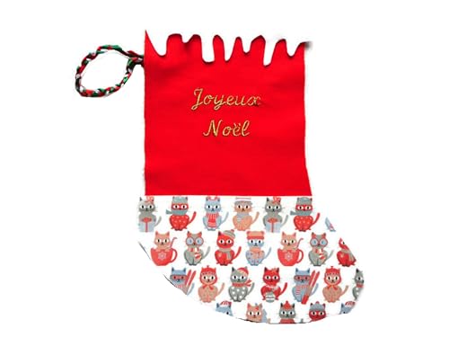 eliz-style-creation - Cadeau Noël, Botte Noël Personnalisée, Cadeau Chat, Feutrine Rouge et Coton Chats d'Hiver, Nom Brodé