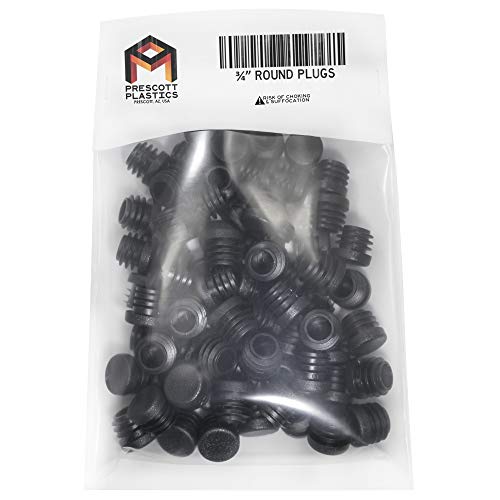 Image of Prescott Plastics 3 /4 inch (19.05mm) Outer Diameter Ribbed Plastic Hole Plugs, Round Black Metal Tubing End Caps, Strong Furniture Leg Inserts, Impact & Weather Resistant, Made in the USA - 50 Pack