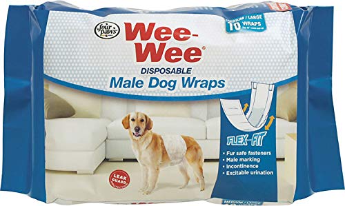 Four Paws Wee-Wee Disposable Male Dog Wraps, Medium/Large 72ct (6 x 12ct)