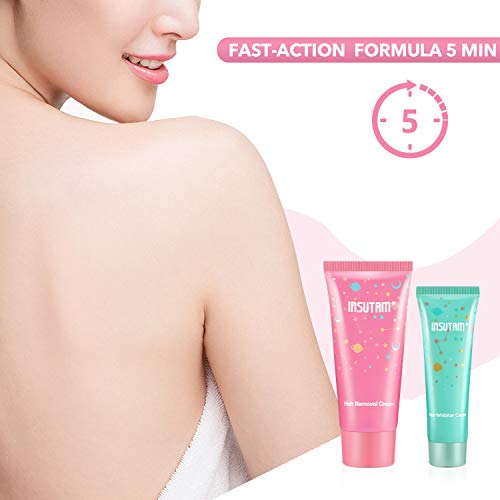 Hair Removal Cream Suit- 60ml Painless Hair Depilatory Cream and 30g Non-Irritating Hair Growth Inhibitor Cream, Friendly Flawless for All Skin Type