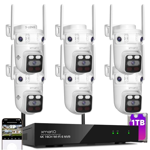 xmartO 16CH 6Pcs 6MP Tri-Lens PTZ Security Camera System, 16