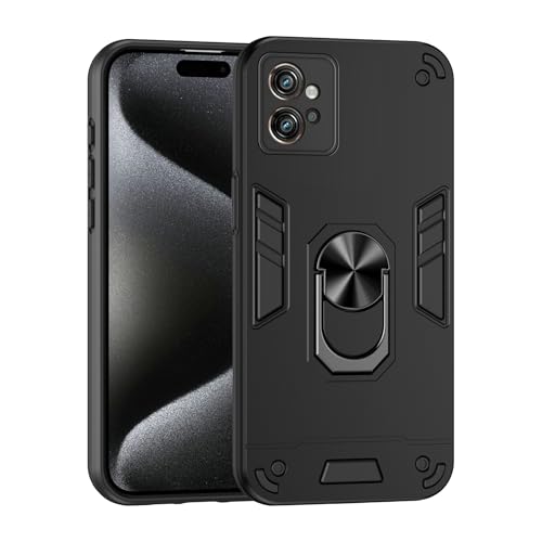 Compatible with Motorola Moto G32 Phone Case Series Rugged, Shockproof Protective Cover with Built-in Metal Ring Stand, Compatible with Magnetic Car Mount- Black