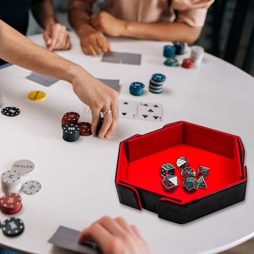 SIQUK Magnetisches Würfeltablett Hexagon Würfelbrett Faltbar Würfel Würfelbretter Sechseck Würfelteller Dice Tray, Rot