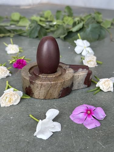 Image of Shivam VASTU AKAL 1.5 inch Original Narmadeshwar Narmada Shivling with 3 inch Narmada Stone Yoni Base Jaladhari (Swayambhu Shivling, Multicolor Flate Jaladhari)