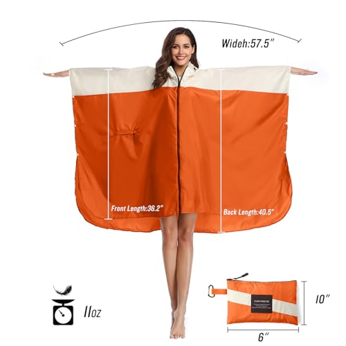 Image of SaphiRose Adult Rain Poncho Waterproof Hooded Zipper Raincoat with Pockets | OEKO-TEX Certified 100% Polyester, Lightweight Packable Storage Pouch, Heat-Sealed Seams, Quick-Dry for Outdoor Hiking