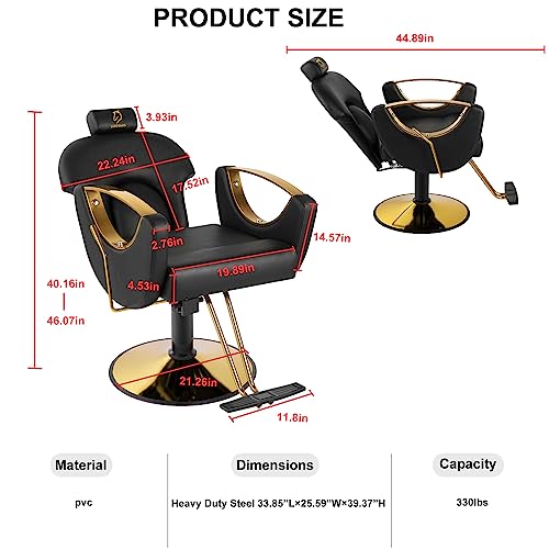 Luxmars Hydraulic Barber Chair For Hair Salon Shop, Salon Chair 360 Degrees Rolling Swivel Hair Styling Chair, Adjustable Height Hair Stylist Tattoo Salon Beauty Spa Chair Styling Equipment - Black #TOP2