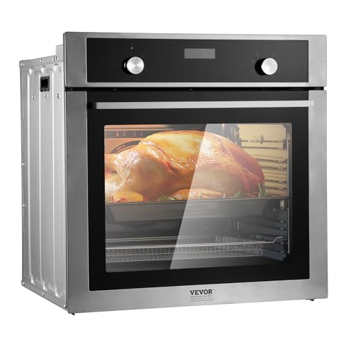 VEVOR Horno Empotrable 76L Horno Simple de Pared 59,5cm Eléctrico 3550W con 9 Funciones de Cocción Calentamiento Rápido a 200°C en 5 Minutos con Rejilla y Bandeja de Cocción para Restaurante, Cocina