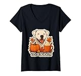 Mujer Tis The Season Dogo Perro Argentino Otoño Otoño Calabaza Latte Camiseta Cuello V