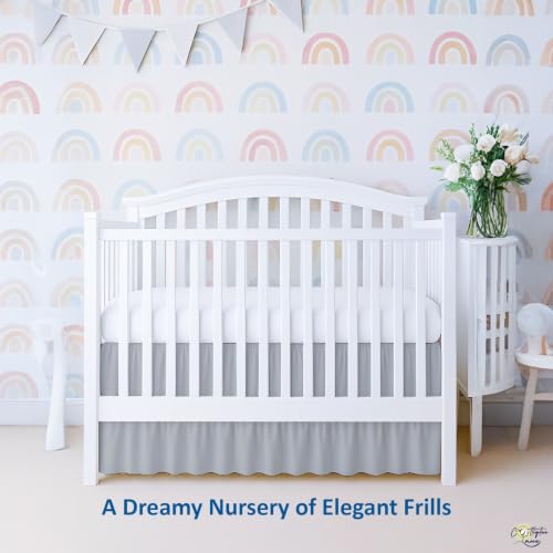 Image of Cottington Lane Light Grey Crib Skirt Dust Ruffle 14 inch Drop, Fits 28 inch x 52 inch