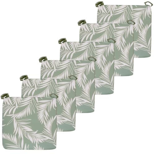 Atout Ciel Lot de 6 Galettes de Chaise Bicolore à Scratch en Tissu déperlant 40x40x4cm, Vert imprimé/Vert Uni