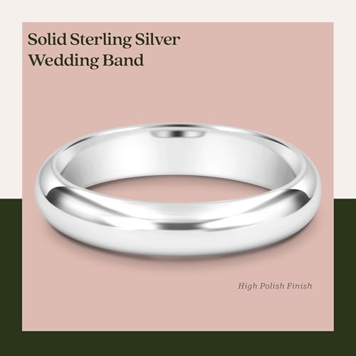 KEZEF Sterling Silver Wedding Band Ring for Men and Women – Wedding Bands for Her, Wedding Band for Women and Men, 3mm Width Silver Ring Size 8.54