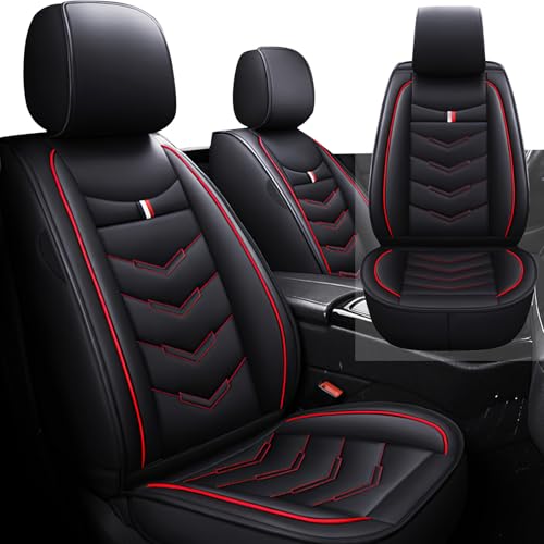 Front Seat Cover for Porsche Macan 2015-2026, Waterproof Durable Premium Leather Car Seat Protector, Comfortable Anti-Slip Stylish Sport Seat Cover(2 Seats Standard,Black Red)