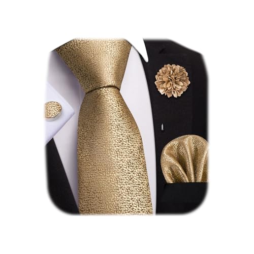 Image of Dubulle Mens Tie and Lapel Pin Paisley Striped Floral Necktie for Men Pocket Square Cufflinks 4PCS Set Wedding Party