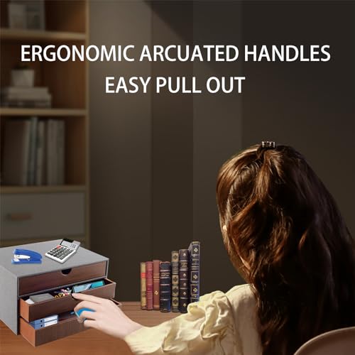 XNONE PU Leather Desk Organizer with 3 Drawers,Office Desktop MultiFunctional Drawer for Stationery/A4 Paper/Document/Magazine/Book/Letter/Jewelry/Makeup Product Home Decora Storage Box (Grey) - Image 4