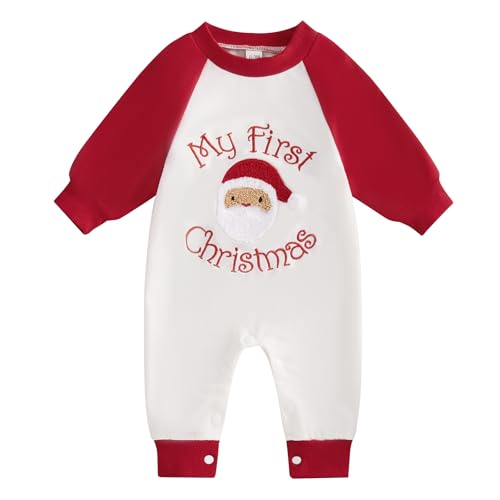 Image of Kupretty Baby Boy Christmas Outfit Color Block Long Sleeve Letter Printed Romper Jumpsuit Newborn Infant Fall Winter Clothes