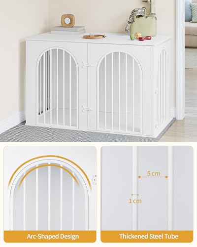 Hzuaneri Hundekäfig Möbel, 108 cm Hundebox für Zuhause, 3 Türen, Bogentür, Moderne Hundebox Indoor für Hunde, Beistelltisch, Hundekäfig Hochbelastbar, 108 x 64 x 76 cm, Weiß DFC86013W