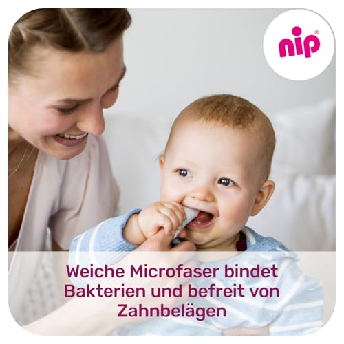 nip - Mundpflege-Fingerling | ab 0 Monaten | 2er Pack | sanfte, weiche Fingerzahnbürste zur Reinigung und Massage von Zahnfleisch, Zunge und ersten Zähnchen | antibakteriell