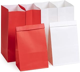 AWELL Red and White Small Party Favor Paper Bag Wrapped Treat Goody Snack Bags 4x3x9.3 inch for Birthday Graduation St.George's Party Recycled Bag,20 Counts