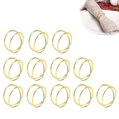PARFCO Servilletero de Mesa 12 Pièces Oro Anillos Servilletas, Servilleteros, Servilletero, Doble Círculo Redondo Servilleteros para Fiestas, Cumpleaños y Bodas